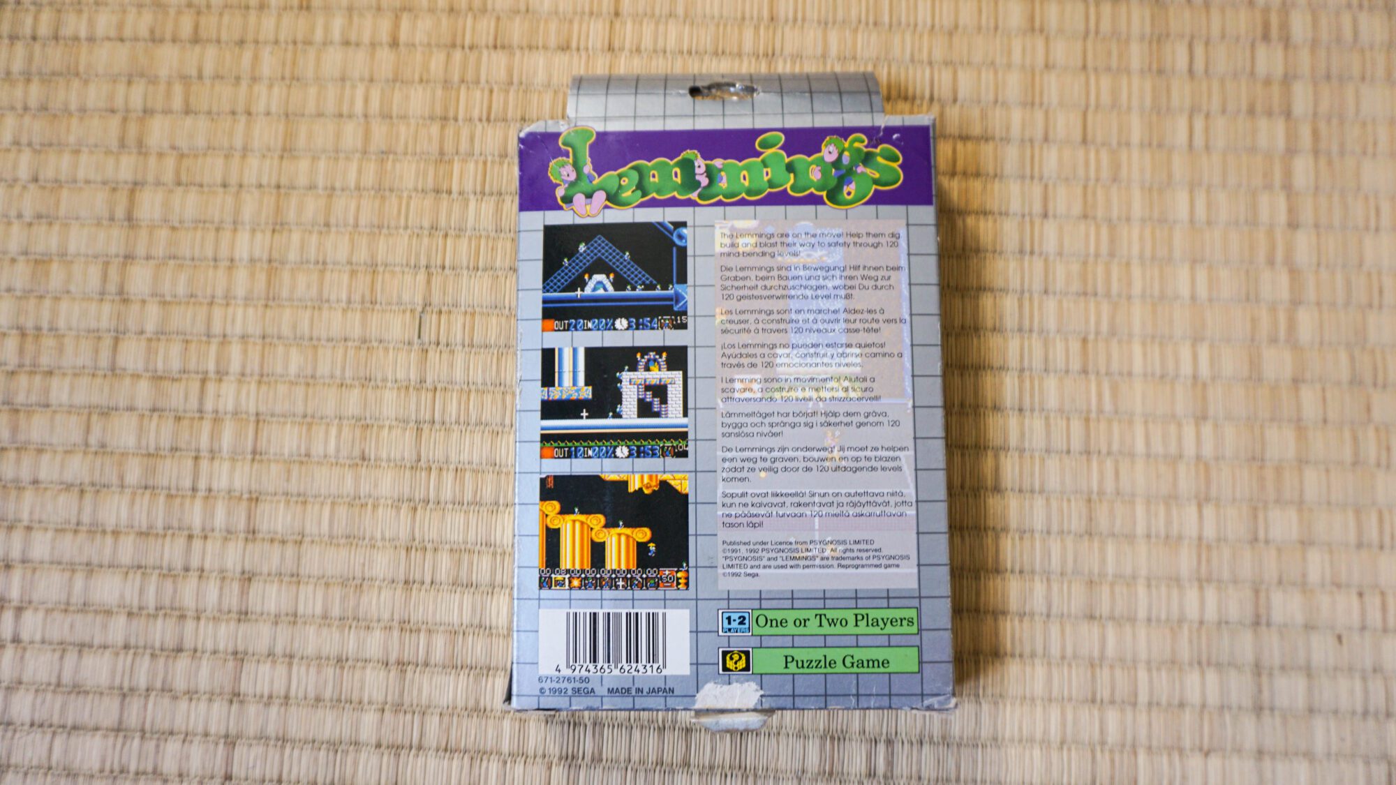 Photo du jeu Lemmings sur Game Gear, vue de dos